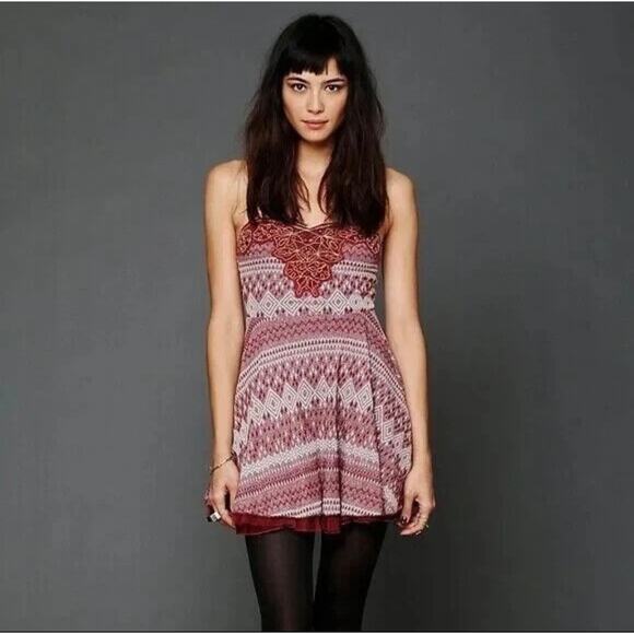 free people burgundy knit mini dress lace sweetheart strapless option boho - Picture 7 of 10
